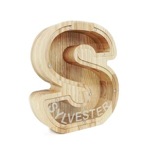 Custom letter piggy bank for girls & boys, Personalized money box for kids, Large wooden bank with name, First unique coin collecting gift image 8