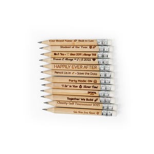 Engraved Wooden Pencils, Mini Golf Pencils with Eraser, Bulk Party Favors, Corporate Gifts, Custom Mini Train Spotting Pencils in Bulk