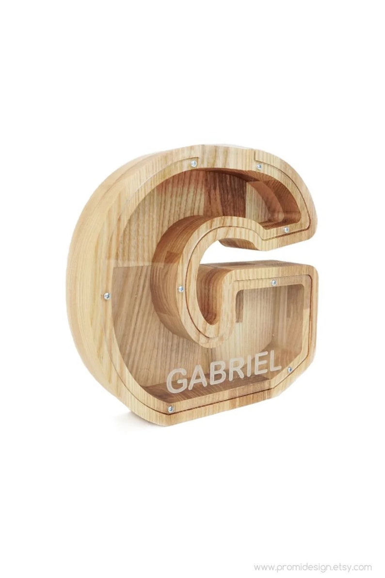 Custom letter piggy bank for girls & boys, Personalized money box for kids, Large wooden bank with name, First unique coin collecting gift image 6