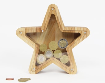 Star shaped piggy bank Money bank for kids Challenge coin display