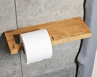 Rustic Wood Toilet Paper Holder with Shelf, Wall Mounted Toilet Paper Roll Holder, Modern Toilet Paper Storage Shelf, Bathroom Organizer