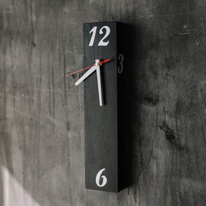 Unique wall clock, 15.7x3.5", Industrial wall clock, Rustic wood wall clock, Wooden wall clock, Housewarming gift home decor