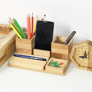 Wood desk organizer Boyfriend birthday gift Coworker Christmas gift Desk organization image 1