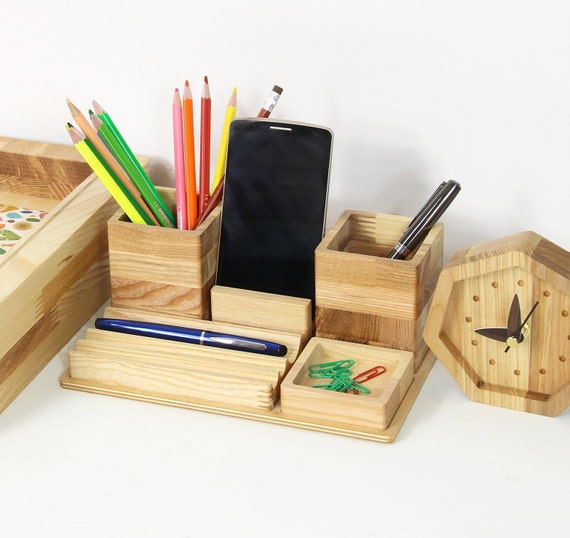 Wooden Desk Organization Set of Three, Cool Office Desk Accessories , New  Job Gift for Women and Men 