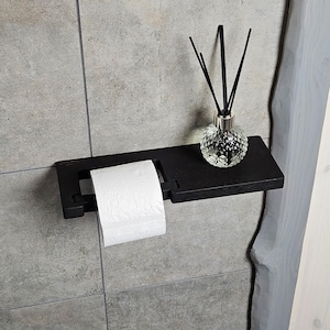 Wall Mounted Wooden Toilet Roll Holder, Bathroom Organizer Shelf, Space Saving Toilet Paper Storage, Farmhouse & Modern Bathroom Decor