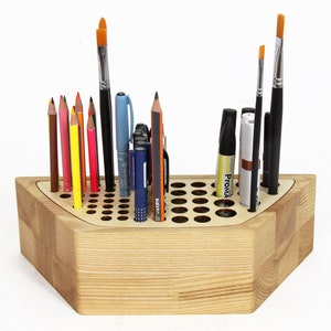 Pen Stand, Pen Holder Wood, Wooden Pencil Holder, Wood Desk Organizer, Brush Holder image 2