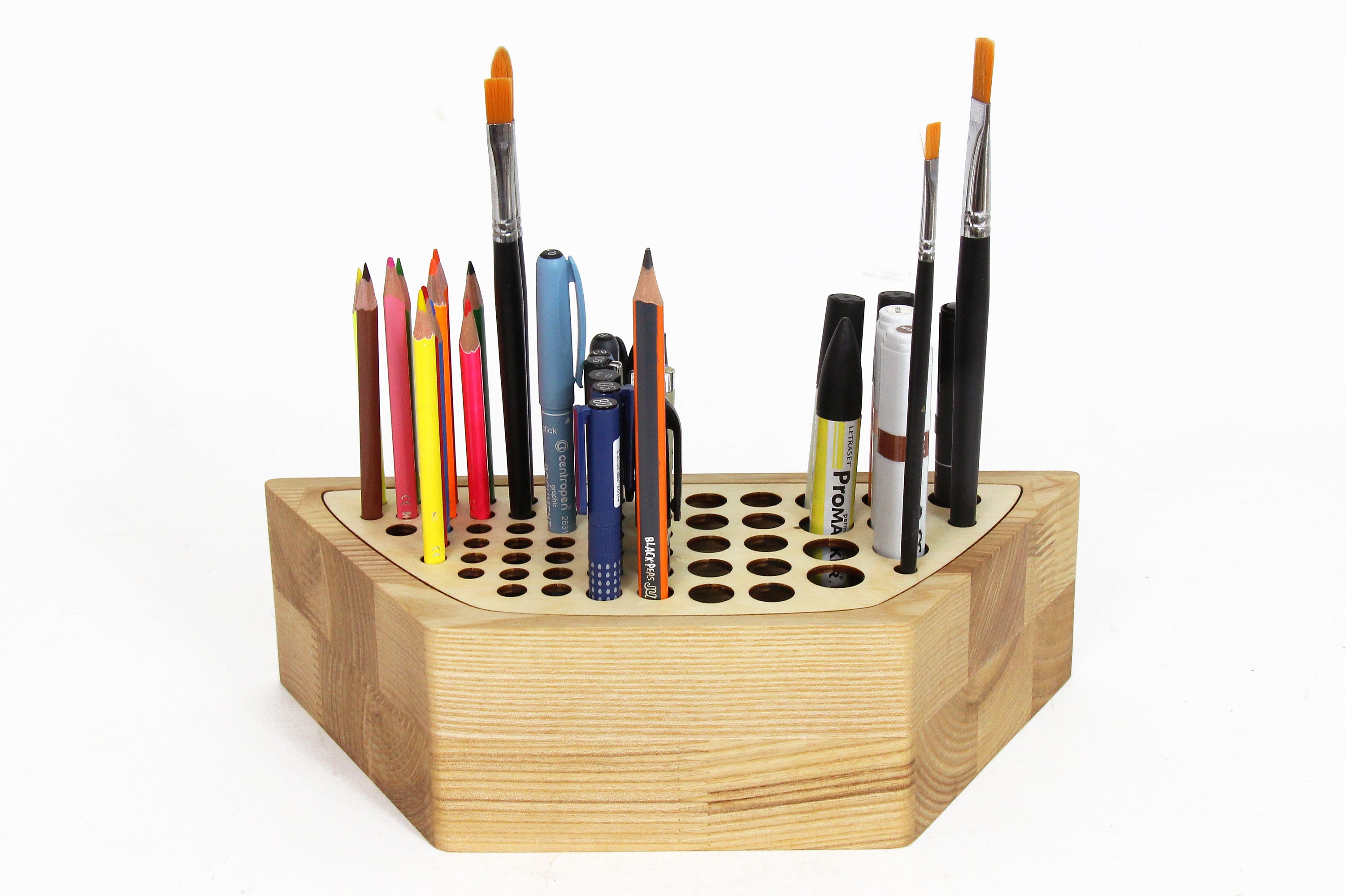 Paint Brush Holder Wooden Pencil Holder Stand Detachable Desk