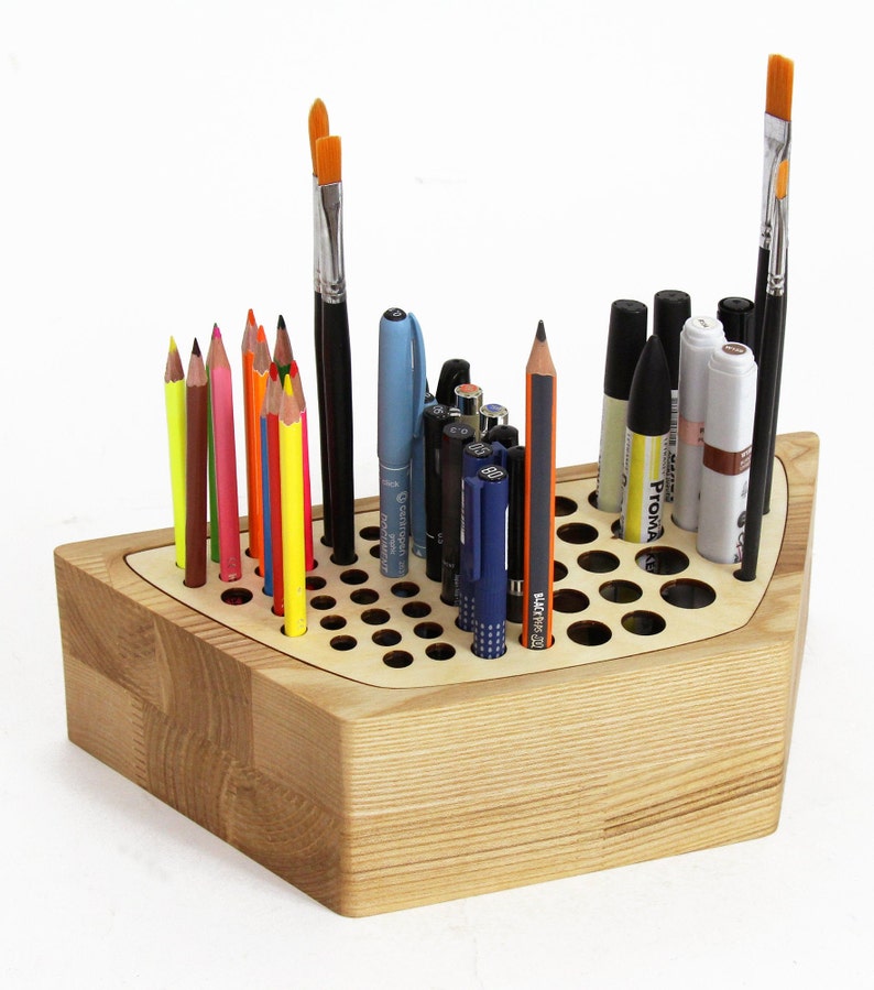 Pen Stand, Pen Holder Wood, Wooden Pencil Holder, Wood Desk Organizer, Brush Holder image 1