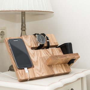 Wooden docking station Charging station organizer Charging dock Christmas gift for boyfriend image 1