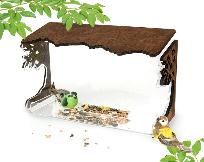 Fenster Futterhaus | Acryl Vogelhaus | Holz Vogelhäuschen | Wetterfestes Outdoor Vogelfutterhaus | Drainagelöcher | Vogel beobachten für Katzen