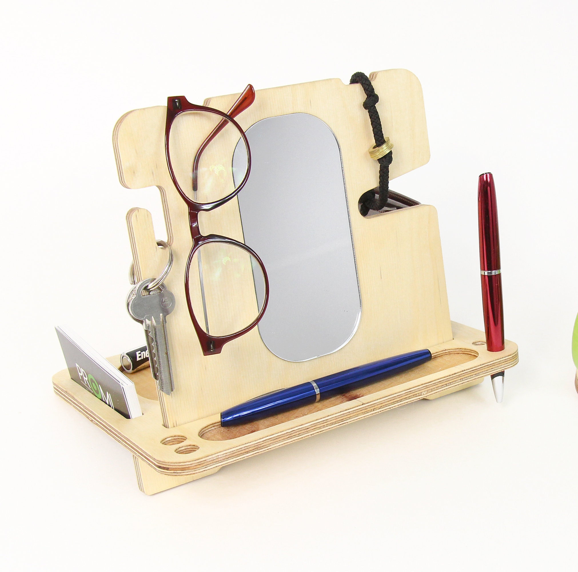 Wood desk organizer Phone stand Wooden organizer Wood Etsy