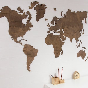 Wereldkaart wand decor 3 KLEUREN BESCHIKBAAR, Houten Wereldkaart Verjaardagscadeau, Muur Wereldkaart voor thuis en op kantoor, Wereldkaart kunst aan de muur