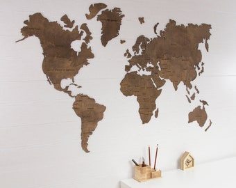 World map wall decor 3 COLORS AVAILABLE, Wooden World map Anniversary gift, Wall World map for home and office, World map wall art