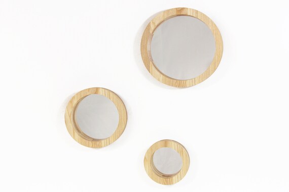 Wall Mirror Set Of 3 Mirrors Wood Round Hong Kong Mirrors Wood Mirror Round Wall, How To Place 3 Circle Mirrors On Wall