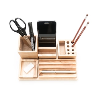 Office organization Wooden desk organizer Desk organization Pencil holder Pen holder Phone holder image 1