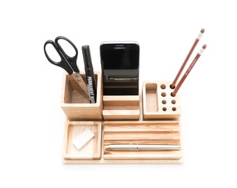 Office organization Wooden desk organizer Desk organization Pencil holder Pen holder Phone holder