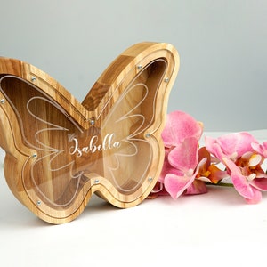 Butterfly Piggy Bank Box With Name For Kids, Baby Girl Keepsakes & Nursery Décor, Toddler Room Butterfly Decorations, Gifts For Birthday