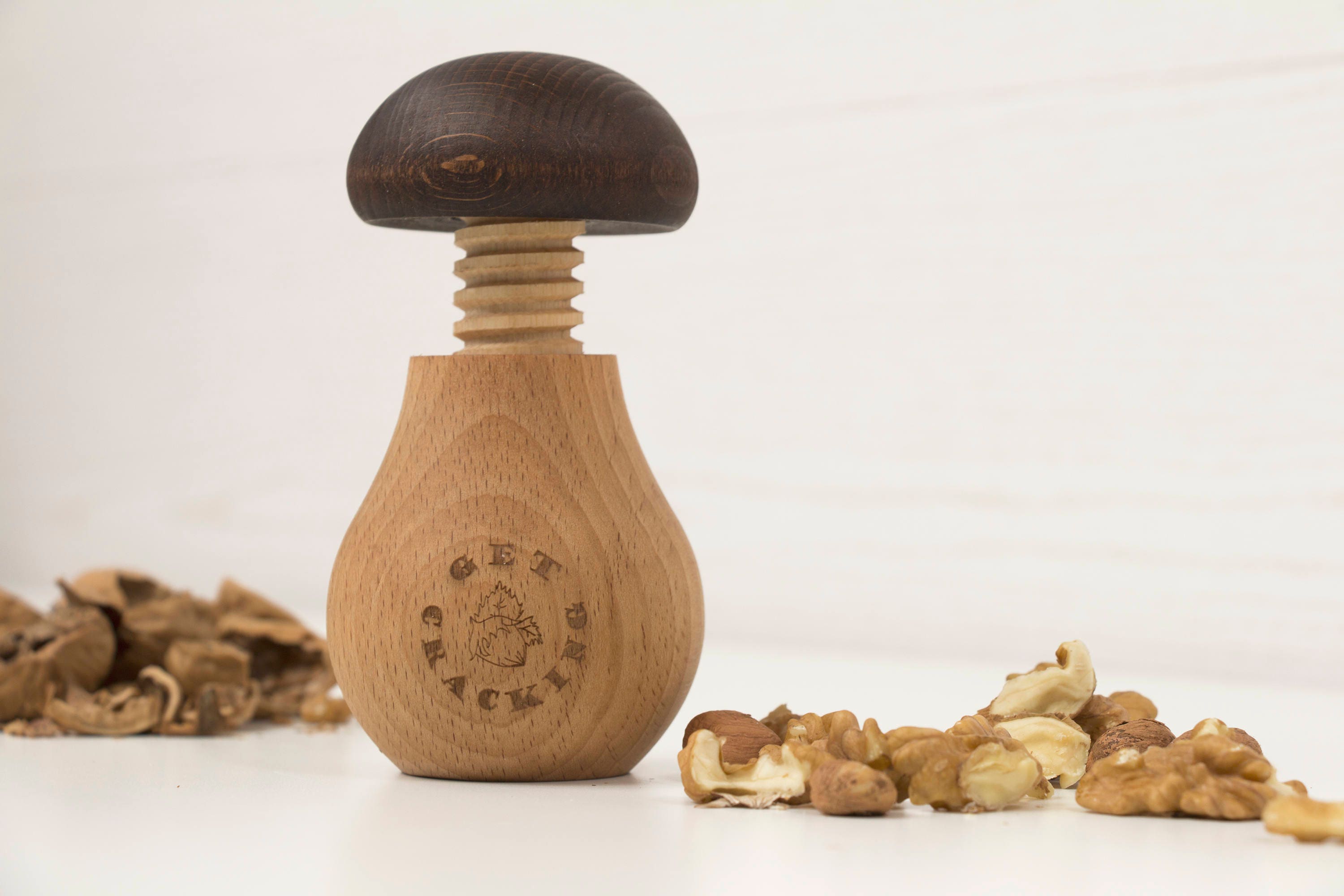 thumbnail image 2 of Handmade Wooden Mushroom Nutcracker - Small, Natural Wood, Multicolored 2 of 6