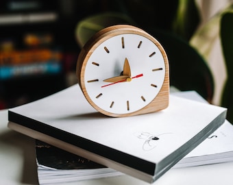 Wood clock for desk, Modern table clock, Small desk clock, Office desk organization, Gift for dad, gift for boyfriend, graduation gift