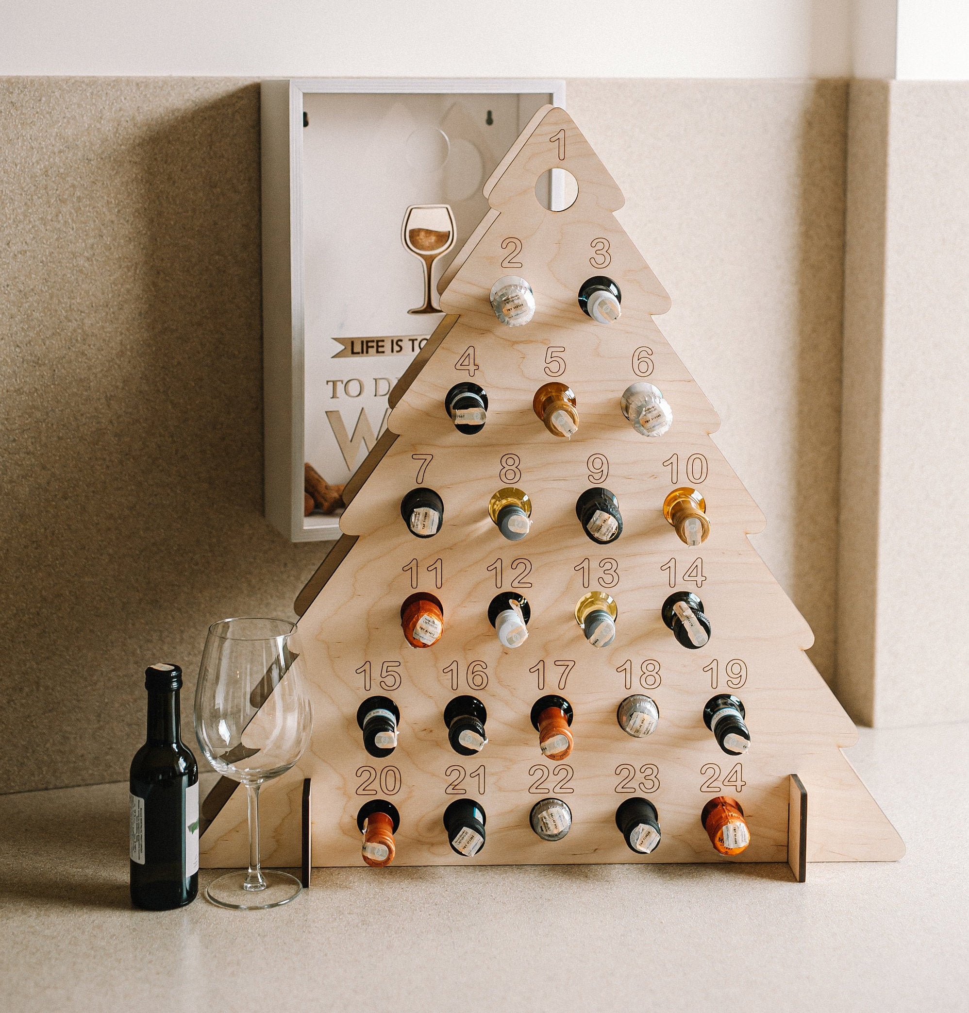 Advent Calendar Wine Bottle Holder Wooden Christmas Tree Etsy UK