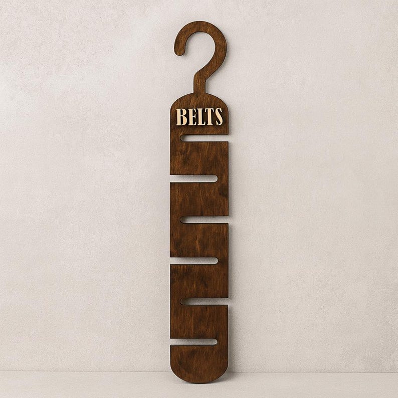 Rustic wooden belt hanger for men, handmade belt organizer with 3D BELTS letters, gift for him or dad
Wooden belt rack for closet organization, handmade gift for husband or boyfriend

Belt holder for wardrobe, wooden hanger with BELTS sign, men’s accessories organizer
Wooden belt hanger inside modern closet, space-saving belt organizer for men
Gift-ready wooden belt rack, rustic home accessory, perfect Father’s Day gift
Handmade plywood belt organizer, natural wood finish, functional men’s gift