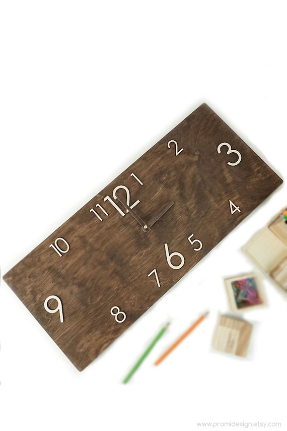 Large wall clock 10x24" Industrial clock Wooden wall clock Rustic wall clock Wood clock