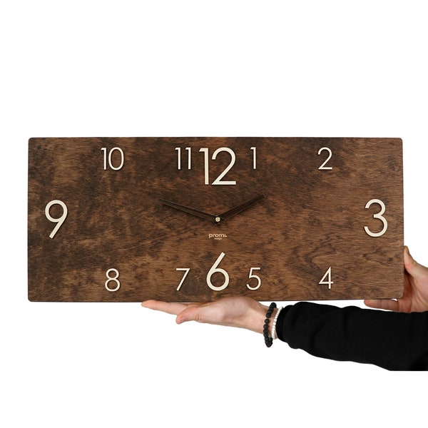 Personalized rectangular wooden wall clock, Farmhouse wood wall clock, Modern minimalist large wall clock, Rustic vintage wall clock