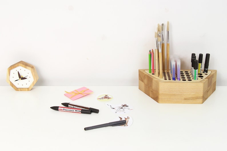 Pen Stand, Pen Holder Wood, Wooden Pencil Holder, Wood Desk Organizer, Brush Holder image 6