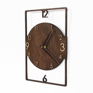 Rectangle Wall Clock Wood Art Decor Unique Modern Rectangular Clock for Living Room Kitchen Farmhouse No Ticking Silent Handmade Mid Century