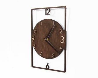 Horloge murale rectangulaire en bois, décoration artistique, horloge rectangulaire moderne unique pour salon, cuisine, ferme, sans tic-tac, silencieux fait main, milieu du siècle