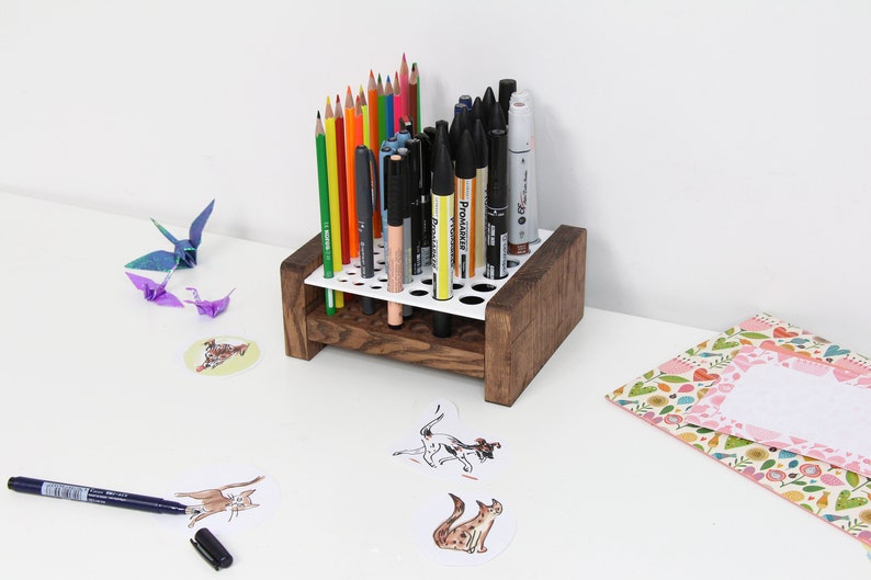 Wood pencil holder Pen holder Pencil storage Wooden pen holder Desk organization image 10