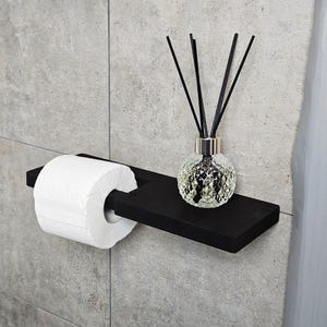 Toilet Paper Holder Wall Mount with Shelf, Wood Bathroom Organizer, Rustic Toilet Paper Roll Holder, Industrial Bathroom Decor, Phone Shelf