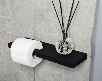 Toilet Paper Holder Wall Mount with Shelf, Wood Bathroom Organizer, Rustic Toilet Paper Roll Holder, Industrial Bathroom Decor, Phone Shelf