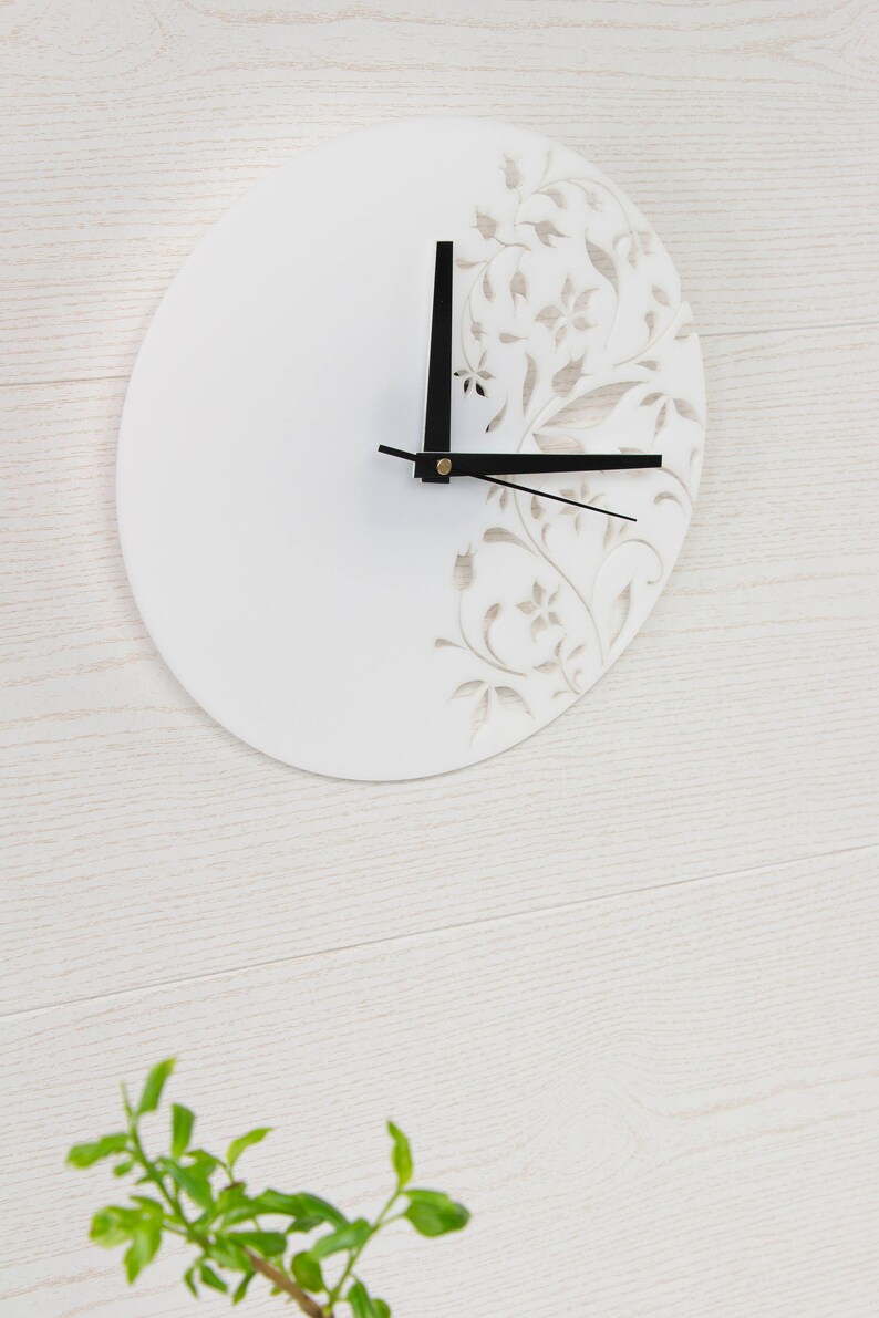 Plexiglass Wall Clock Round Clock Wall Clock Floral Clock Etsy