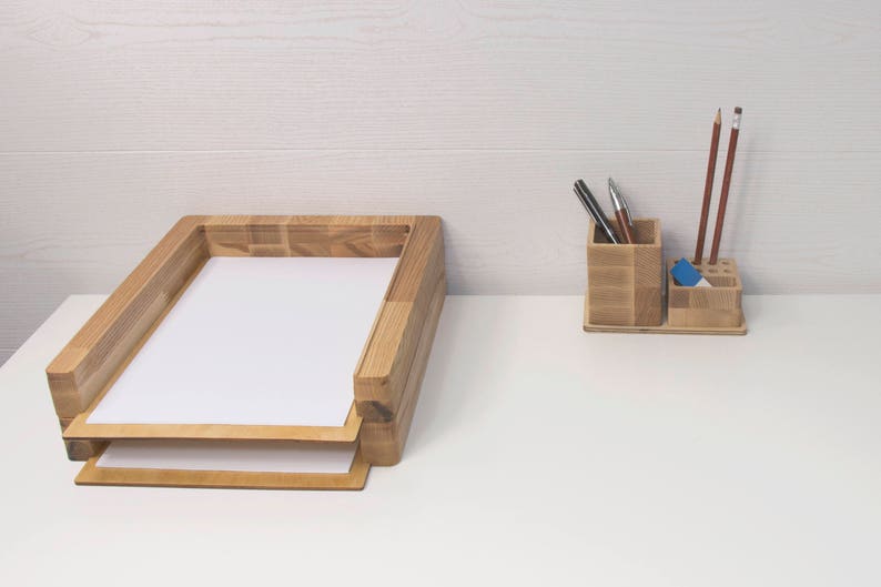 Paper tray, 2 stages, Desk organizer wood, Paper sorter, Desk tray wood, Paper storage, Paper storage desk, Paper sorter, File organizer image 3