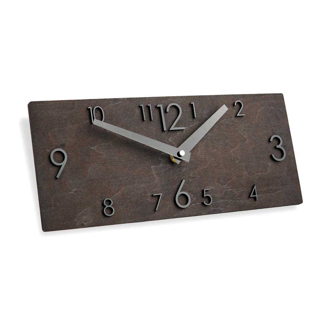 Rectangle Black Wooden Wall Clock Black Stained Unique, Modern Small