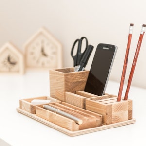 Office organization Wooden desk organizer Desk organization Pencil holder Pen holder Phone holder image 3