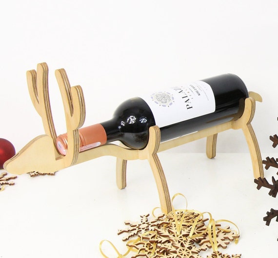 WINE BOTTLE HOLDER, REINDEER, WOOD