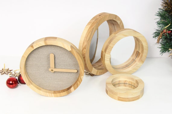 Wooden Wall Clock Mirror Gift Set Farmhouse Wooden Wall Clock Mirror