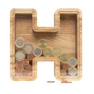 Money banks for boys CHOOSE YOUR LETTER Wooden coin box Piggy bank Money bank