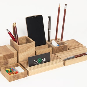 Desk organizer Office desk accessories Desk organization Wooden desk organizer