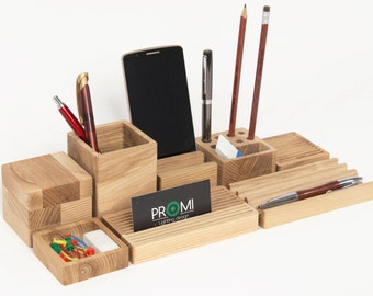 Desk organizer Office desk accessories Desk organization Wooden desk organizer