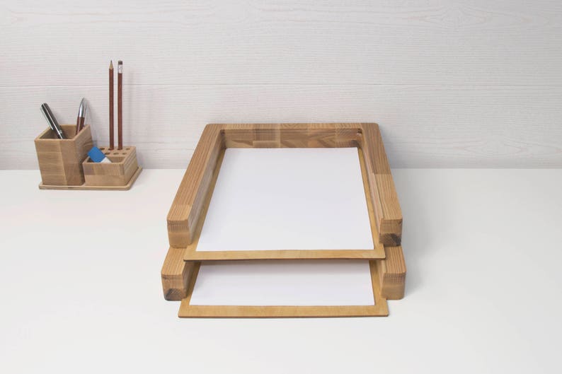 Paper tray, 2 stages, Desk organizer wood, Paper sorter, Desk tray wood, Paper storage, Paper storage desk, Paper sorter, File organizer image 2