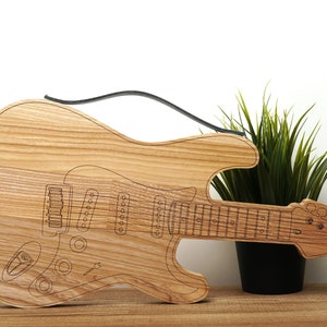 Guitar shaped wooden cutting board gift for music lover, Personalized musician guitar chopping board, Musical instrument kitchen accessory