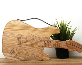 Guitar shaped wooden cutting board gift for music lover, Personalized musician guitar chopping board, Musical instrument kitchen accessory