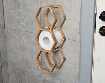 Custom Wood Paper Holder for Wall Mount, Floating Wall-Mounted TP Shelf, Honeycomb WC Roll Storage, Toilet Paper Racks for Rustic Home Decor