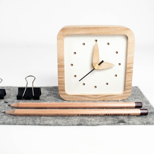 SQUARE wooden desk clock, Personalized clock, Wooden clock, Table clock father day gift, Desk clocks with engraving
