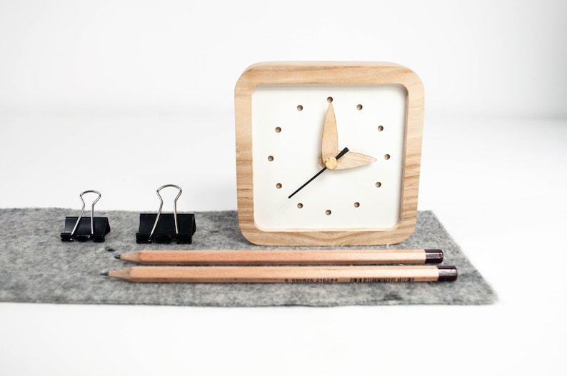 Desk Clock Rustic Wood Clocks Gifts Table Image 0