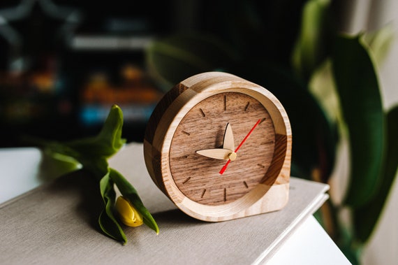 Modern Minimalist Wooden Clock Desk/Handmade/Maple Cherry Wood/Gift idea/Home Decor Time