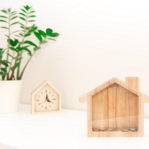 House money bank Solid wood coin box BIG house money box Wooden money box Toddler piggy bank Kid money bank Glass piggy box image 3